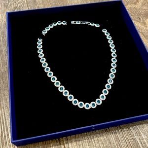 Swarovski blue tennis necklace, rhodium plated NWOT